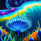 Colorful Bioluminescent Sea Creature in Vibrant Underwater Scene