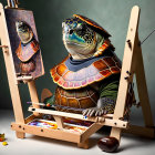 Colorful Shell Turtle in Samurai Outfit Painting Portrait
