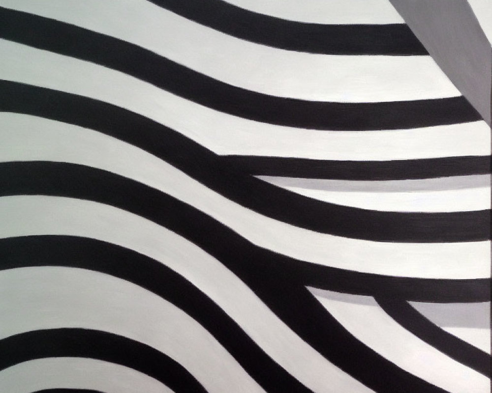 Monochrome abstract painting with wavy black and white stripes