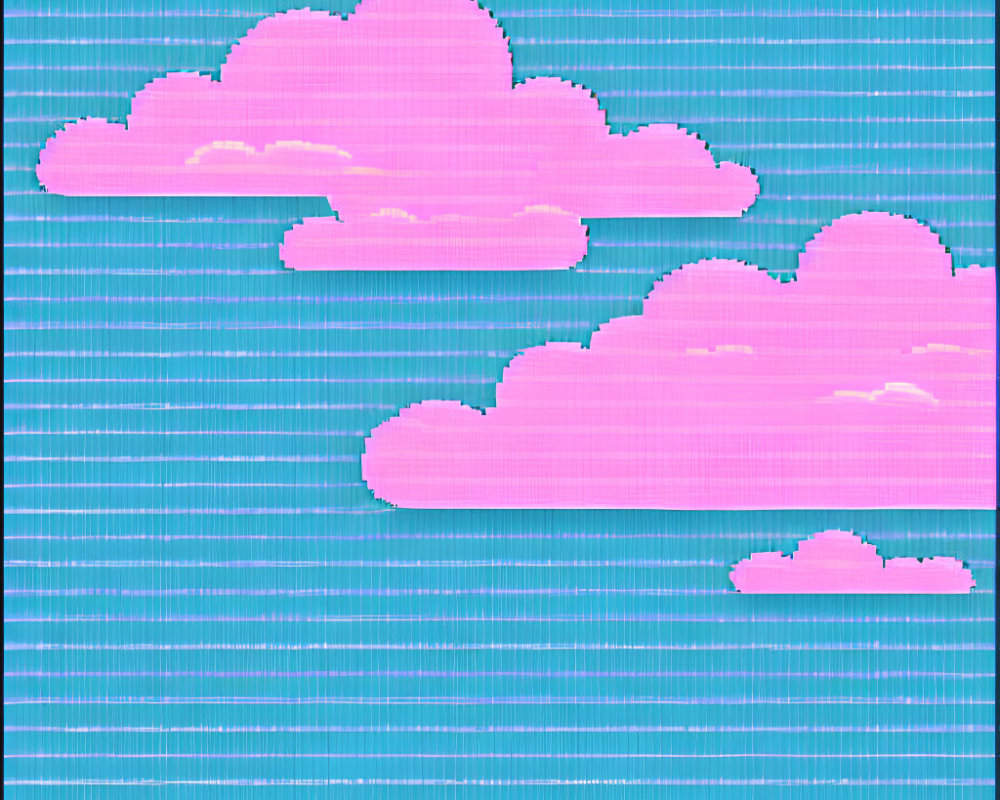 Pink clouds pixel art on teal background with scanlines