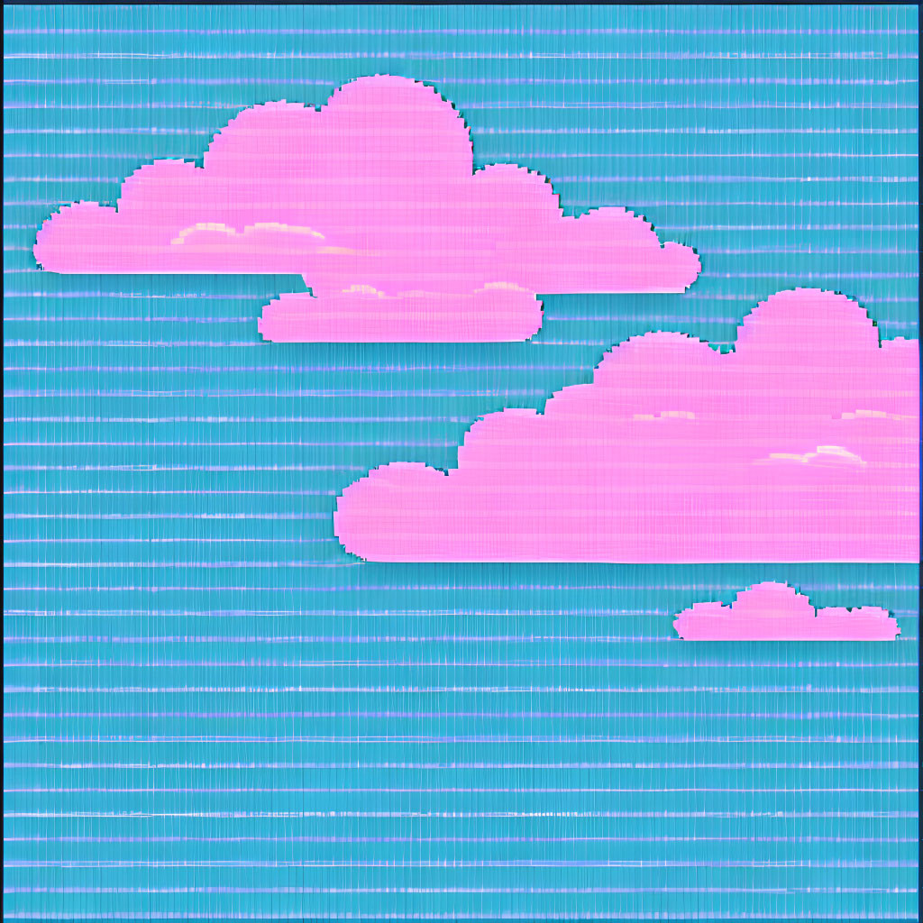 Pink clouds pixel art on teal background with scanlines