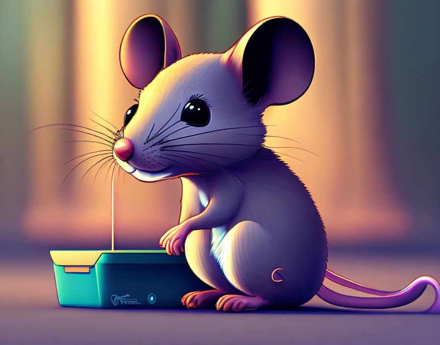 Illustration of cute mouse sipping water in warm environment