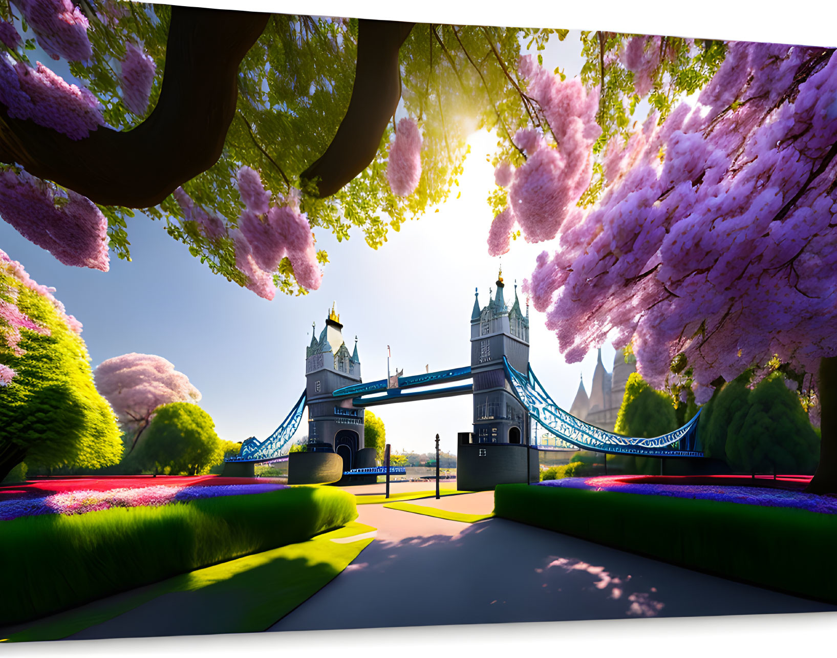 Colorful Tower Bridge with Cherry Blossoms in London