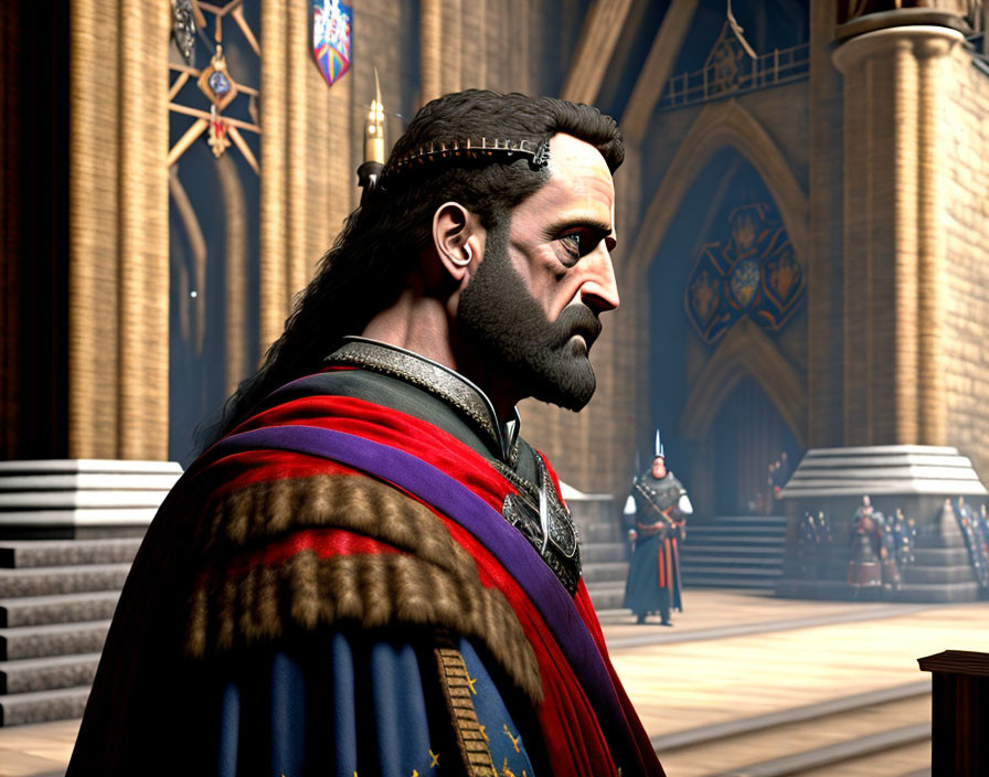 Medieval King 3D Render in Grand Cathedral Setting