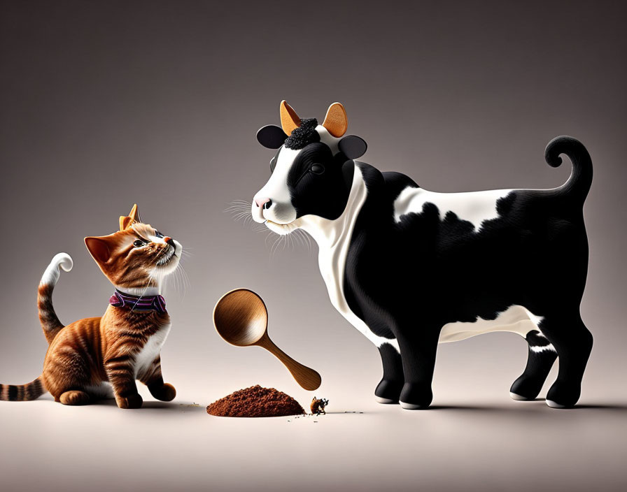 Orange Tabby Cat and Cow with Cocoa Powder and Chocolate Chip