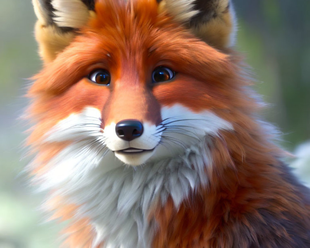 Detailed Stylized Fox Face with Expressive Eyes and Realistic Fur