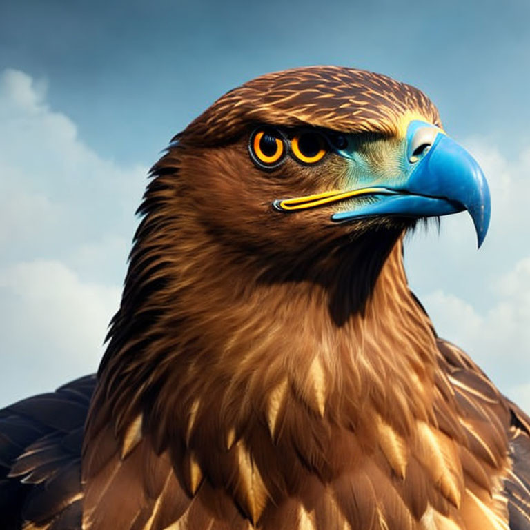 Detailed Digital Illustration of Eagle with Blue Beak and Orange Eyes