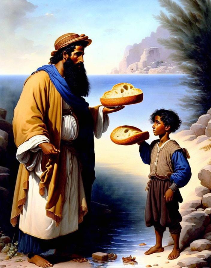 Abraham saying goodbye to his son Ishmael