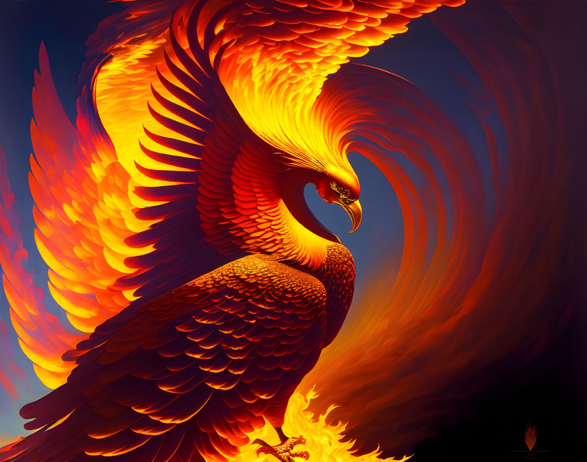 Vibrant Phoenix Artwork in Orange and Red Tones