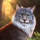 Majestic large feline with thick mane in sunlit forest