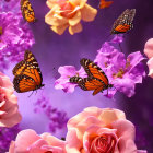 Monarch Butterflies on Vibrant Purple and Pink Flowers