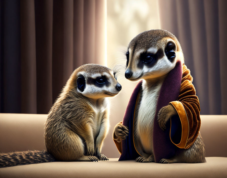 Meerkats on a Couch in Contemplative Pose
