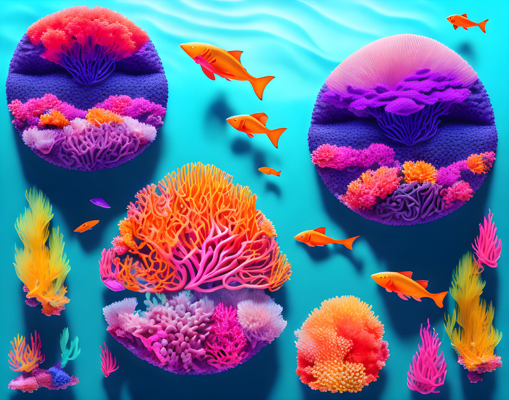 Colorful abstract underwater coral reef scene