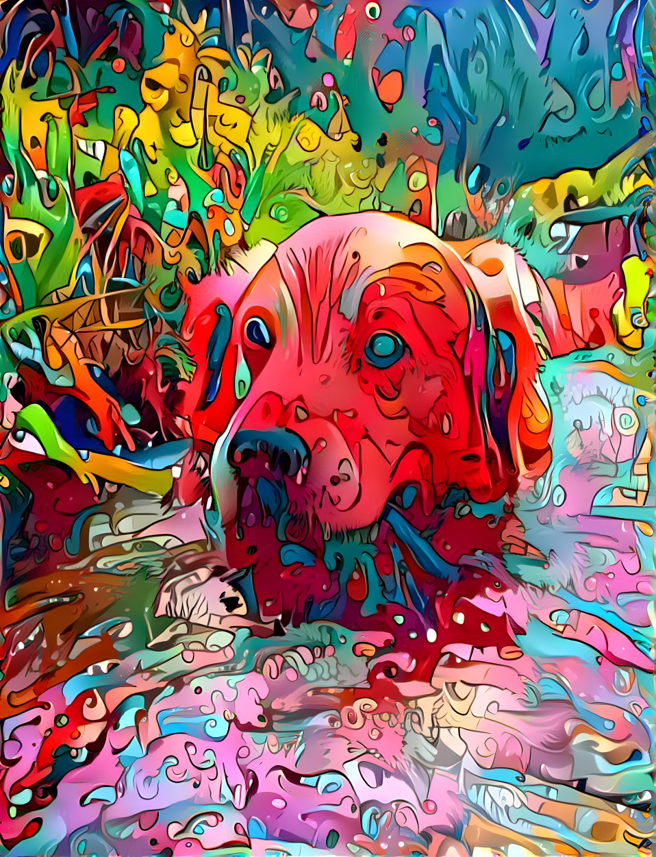 trippy dog in water