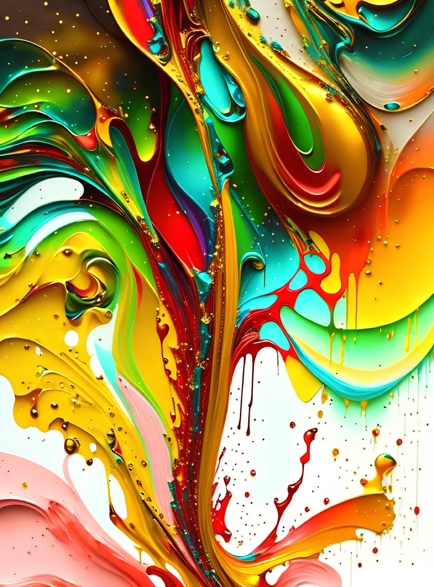 Abstract Multicolored Paint Swirls on White Background