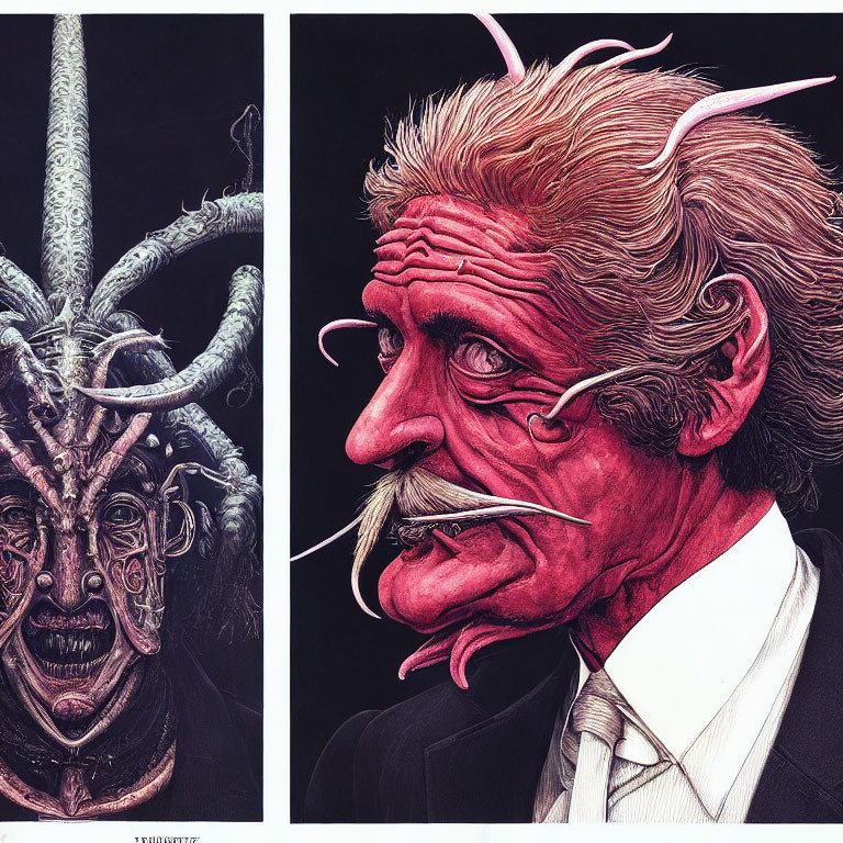 Triptych artwork showing demonic to human transformation