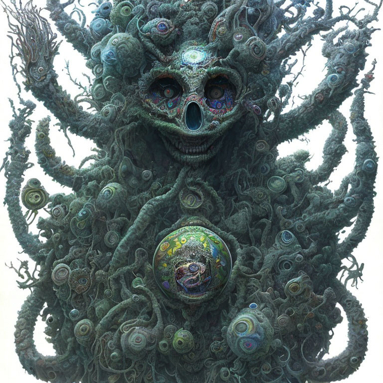 Colorful Surreal Creature with Multiple Eyes and Tentacles