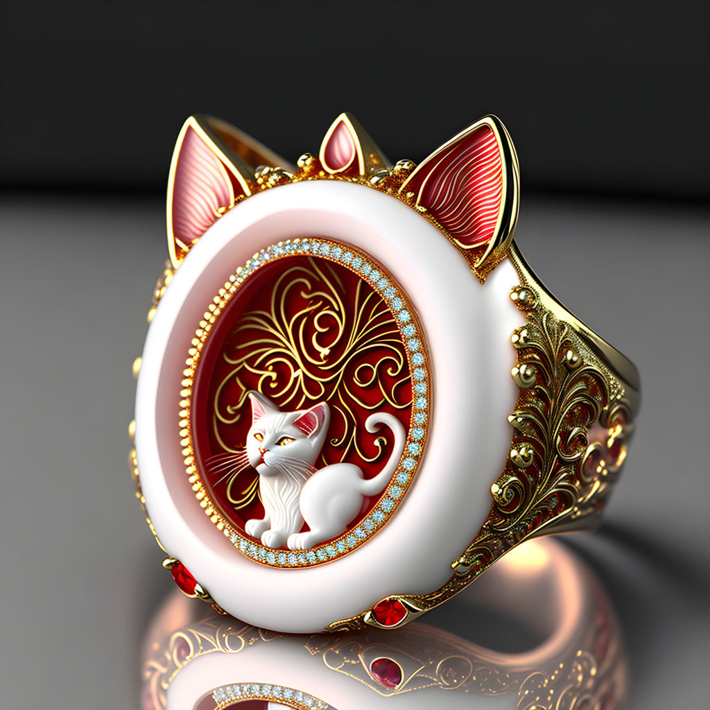 A cameo ring with a cat