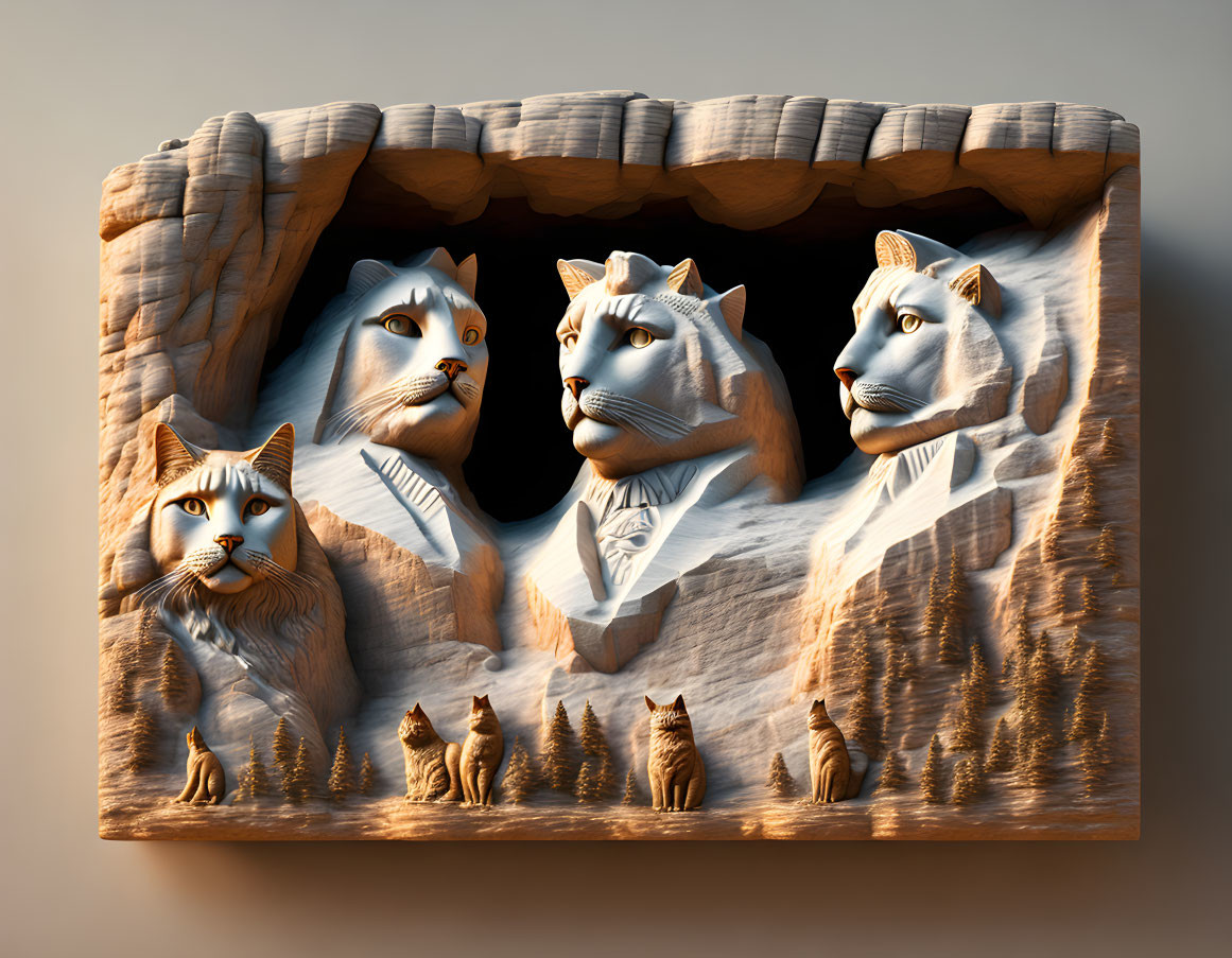 Mount Rushmore with cats