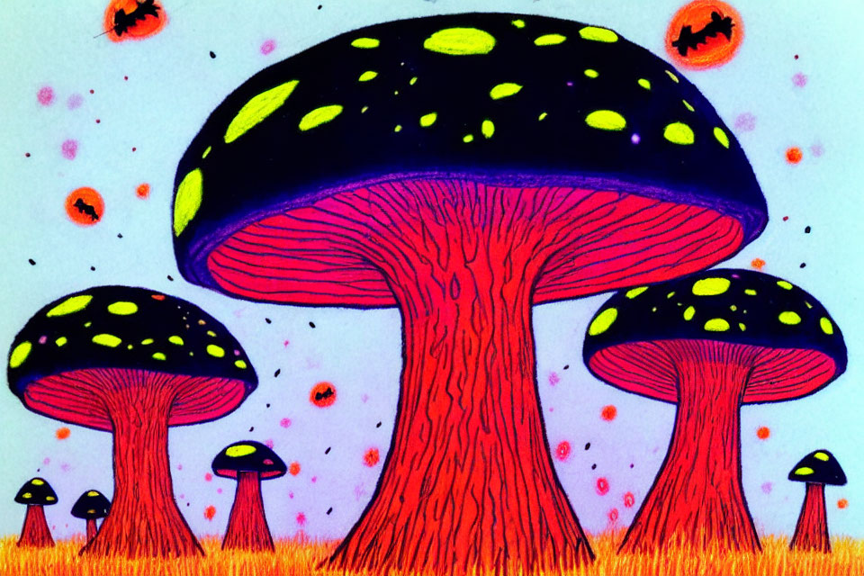 Colorful Stylized Mushroom Drawing on Pastel Background