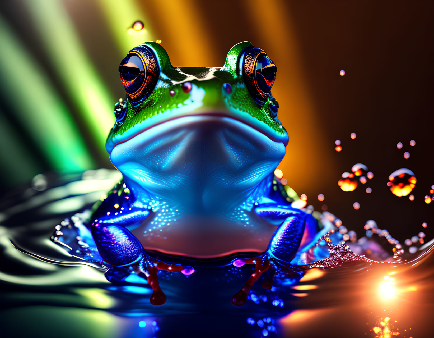 Colorful Frog Illustration with Glossy Rainbow Skin and Bulging Eyes