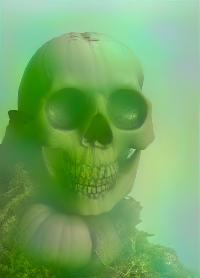 Pumpkin skull in green fog