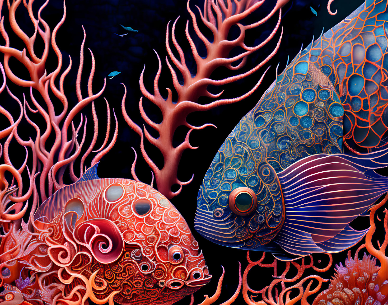 Colorful Fish Illustration Swimming Among Coral Reefs