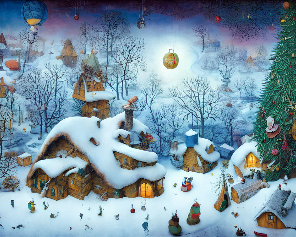 Whimsical winter village with festive activities