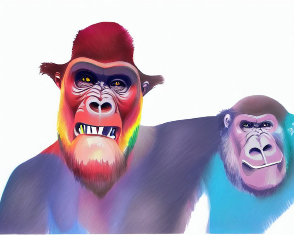 Vibrant illustration of two gorillas with human-like expressions