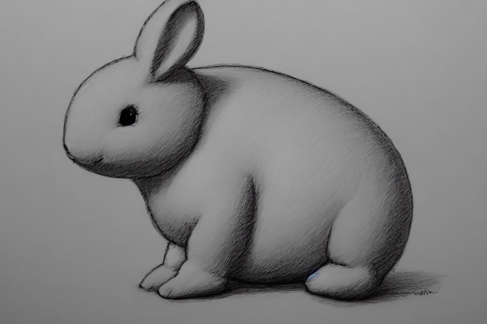 Detailed pencil sketch of plump rabbit with textured coat and shadow