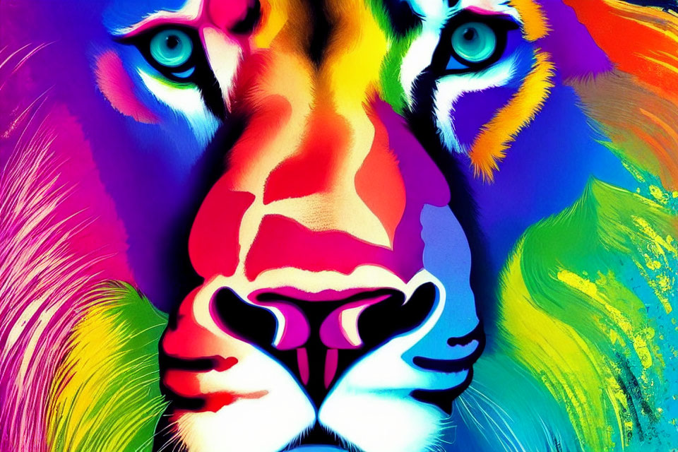 Colorful Lion Face Artwork with Exaggerated Features