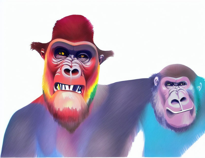Vibrant illustration of two gorillas with human-like expressions