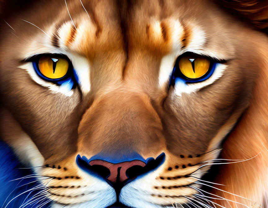Digital Artwork: Intense Tiger Portrait with Striking Yellow Eyes