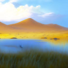 Tranquil Twilight Landscape with Sand Dunes and Water Bodies