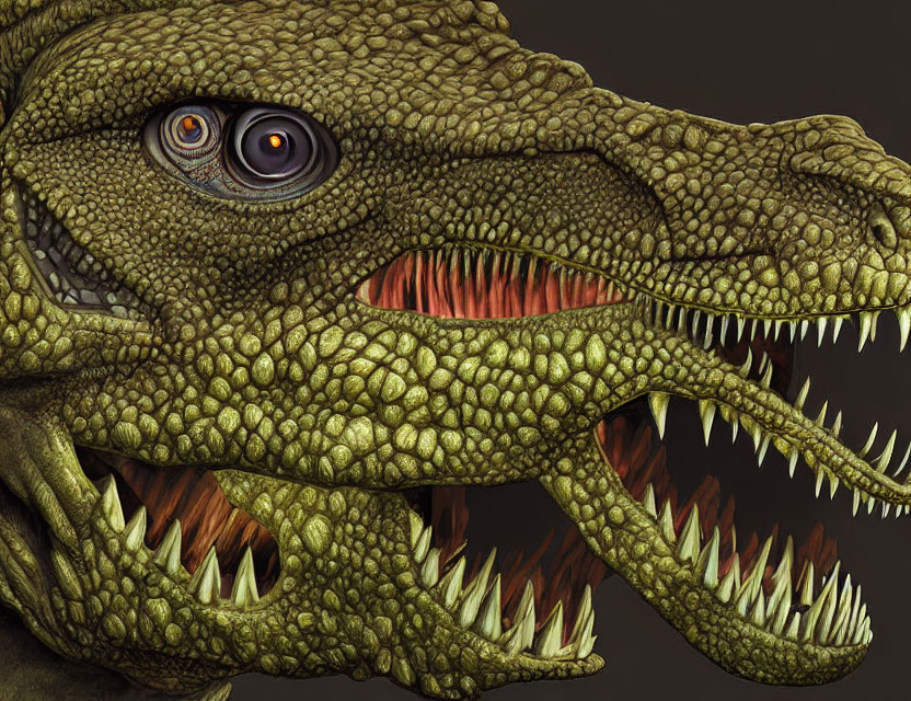 Detailed green reptilian creature with textured skin and sharp teeth.