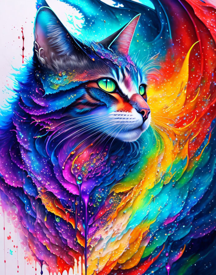 Colorful Digital Artwork: Cosmic Cat in Vibrant Hues