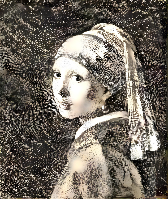 Girl with pearl earirng with black and white