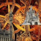 Intricate Fantasy Castle with Stained Glass in Steampunk Setting