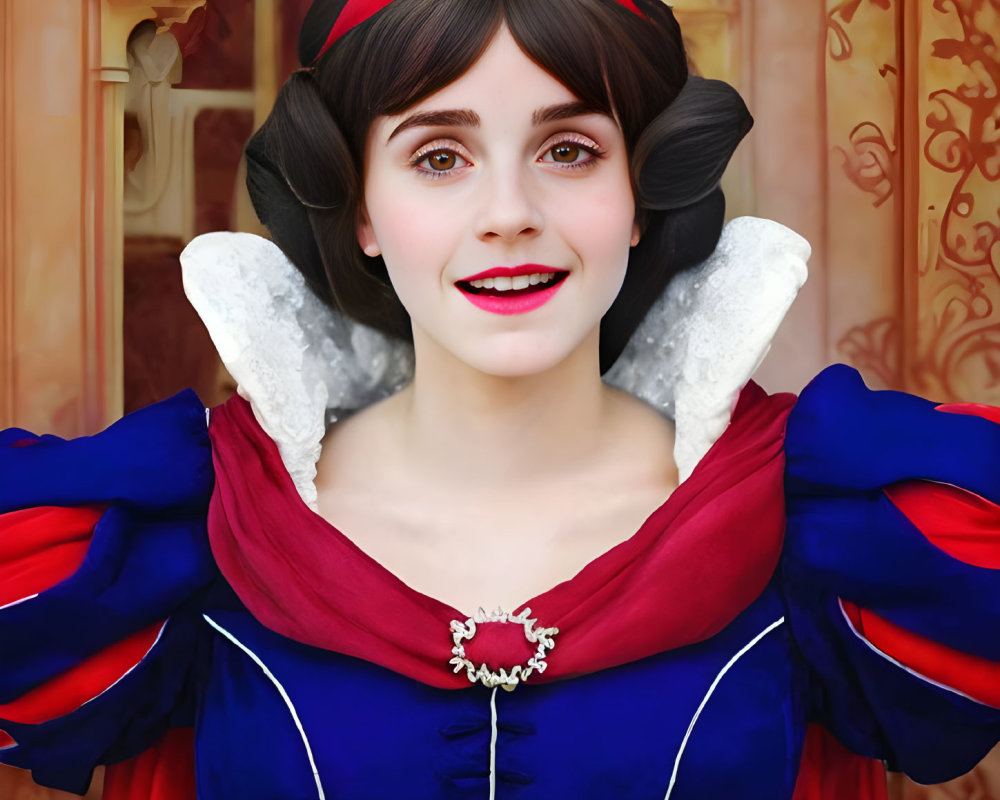 Fairytale character costume with red headband and blue outfit
