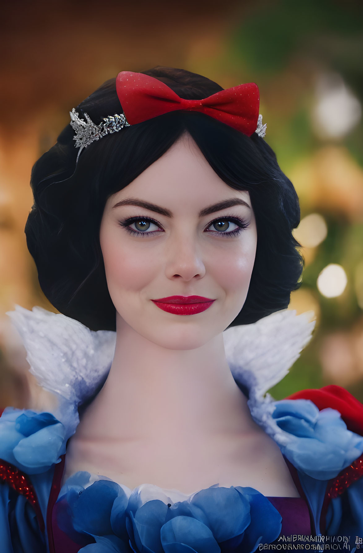 Woman Cosplaying Snow White with Red Bow and Tiara