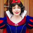 Fairytale character costume with red headband and blue outfit