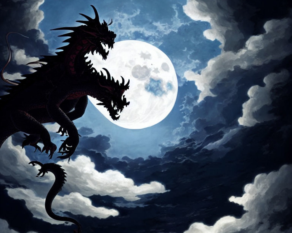 Black Dragon Silhouetted Against Luminous Full Moon