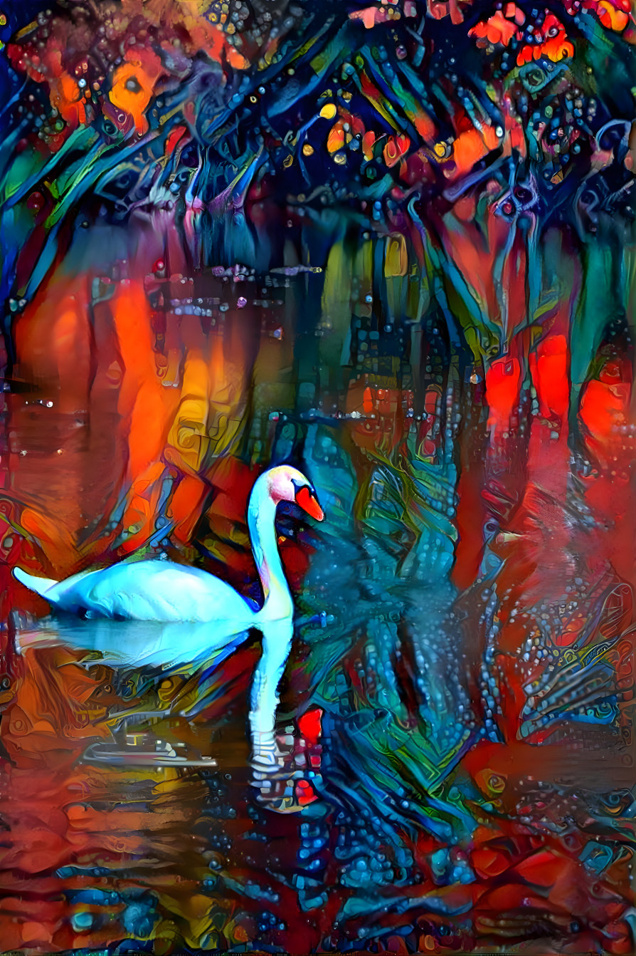 "Swan's Stained-glass Swim"