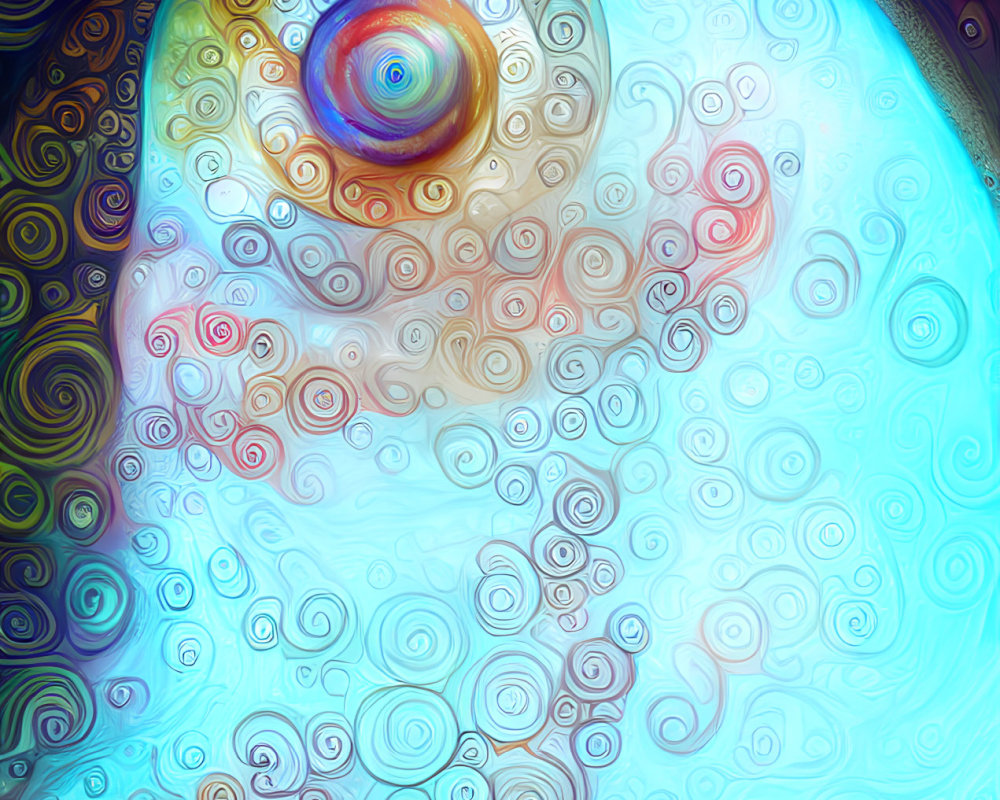 Colorful Swirling Abstract Pattern with Eye Motif and Diverse Textures