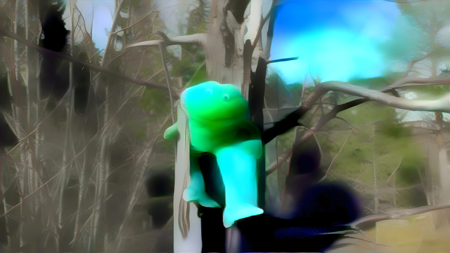 Hazy Frog on the dead Tree