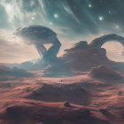 Alien settlement with dome structures on barren rocky landscape