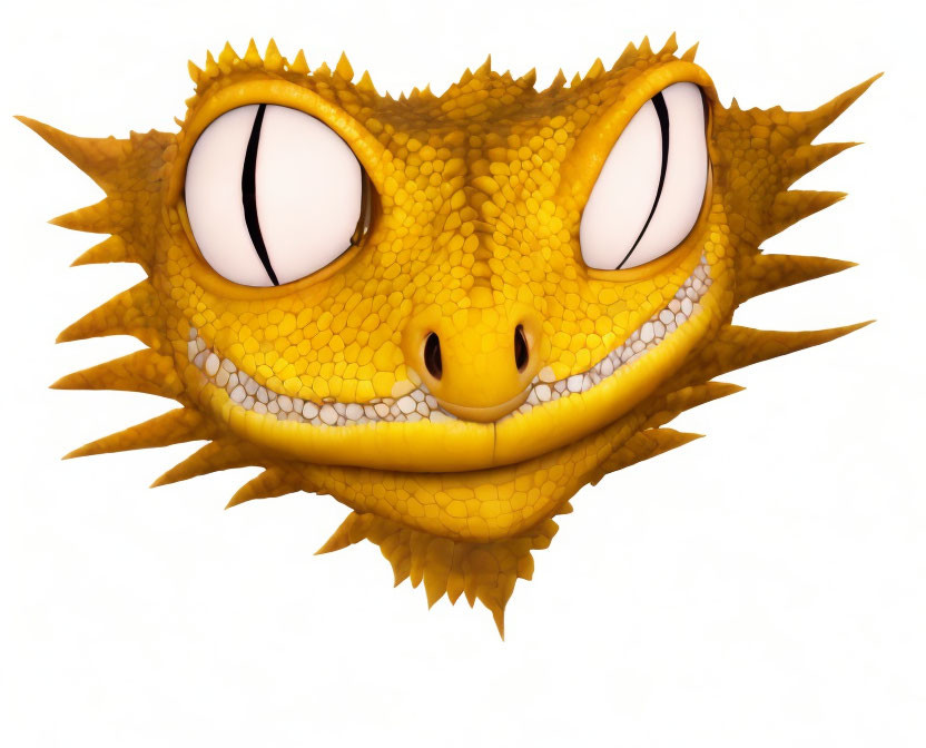 Yellow Dragon Face with Spiky Edges and Friendly Expression on White Background