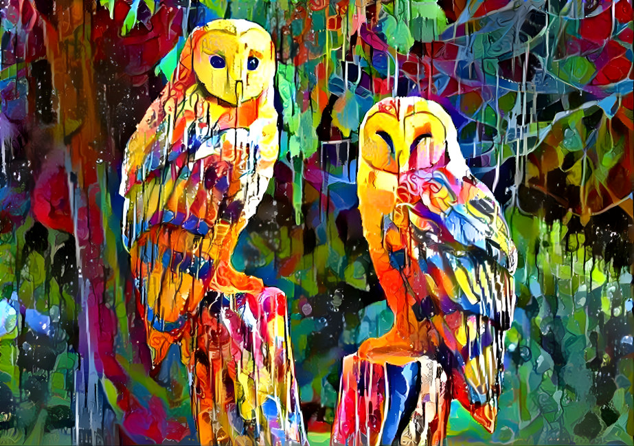 A Pair Of Rare Rainbow Owls