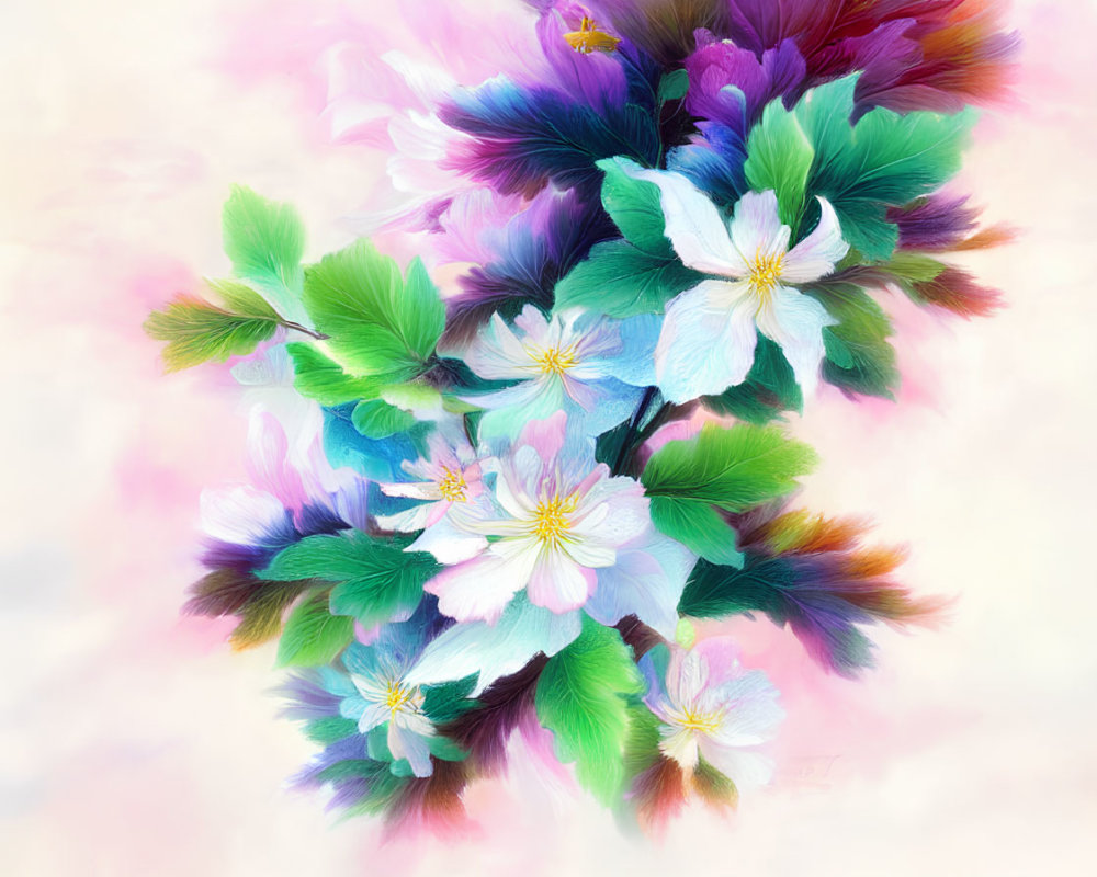 Colorful Flowers Digital Painting with Dreamy Background