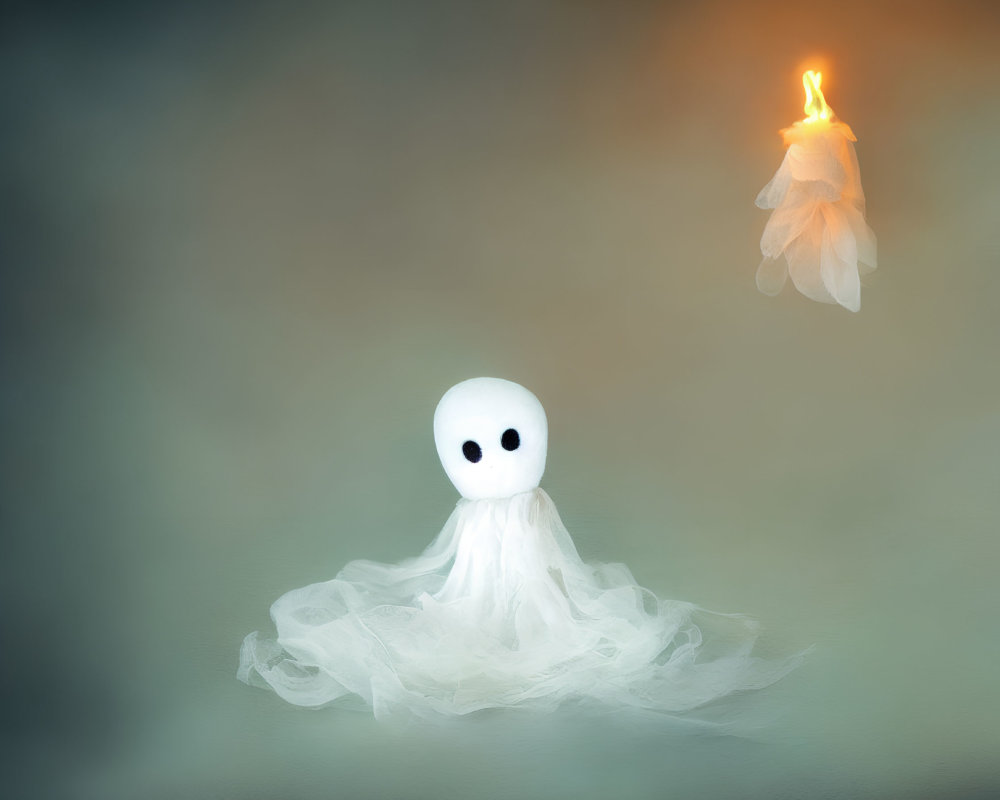 Fabric Ghost with Large Black Eyes and Flame Element